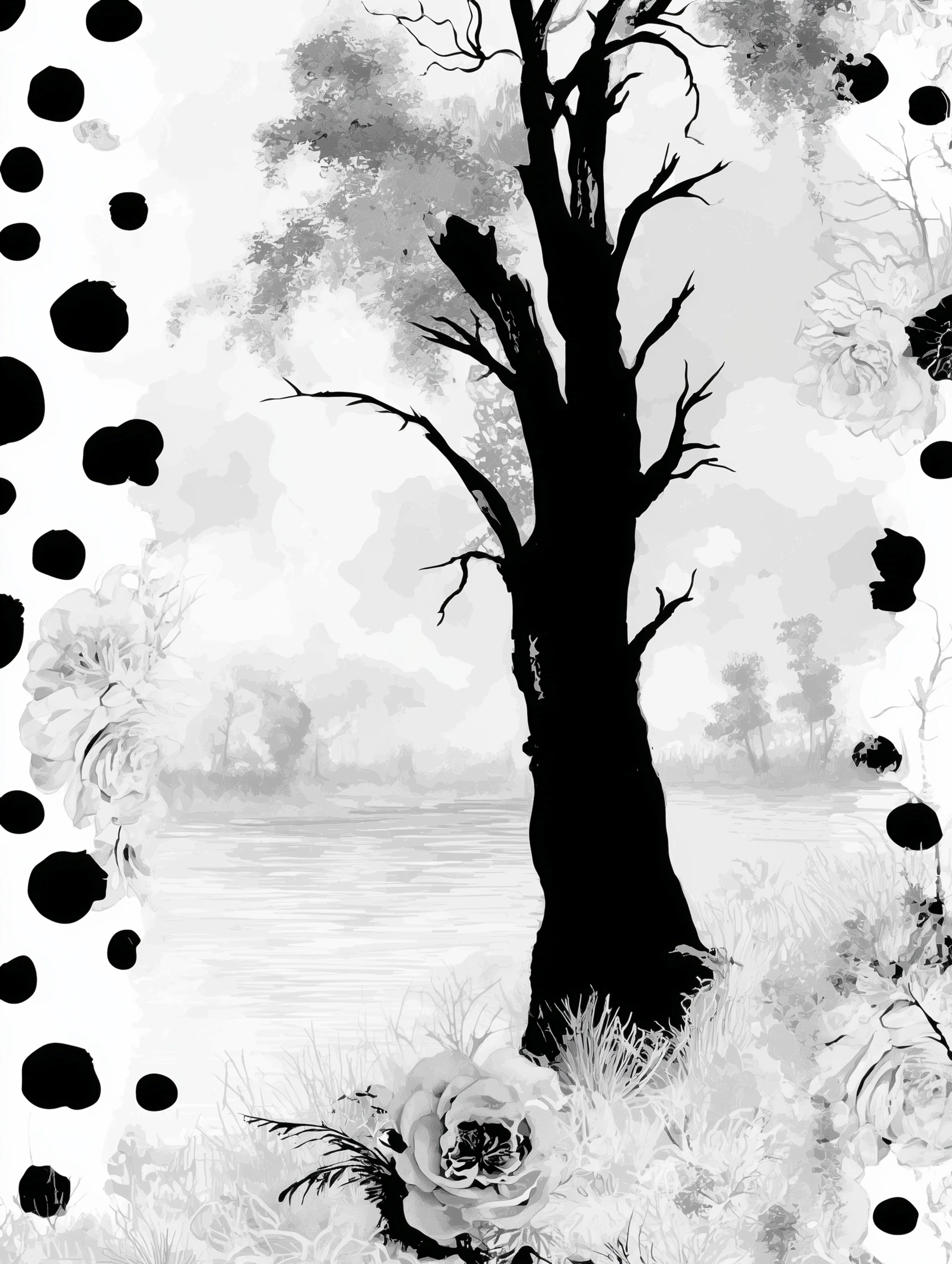 Free printable dead tree coloring page for adults featuring single black dead tree